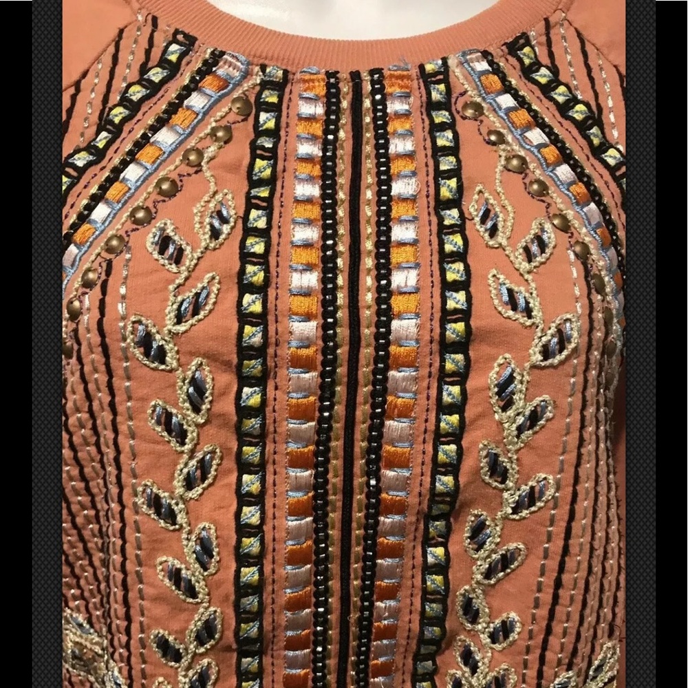 AKEMI + KIN Anthropologie Sweatshirt Top Embroidered Beaded Boho - Picture 3 of 9